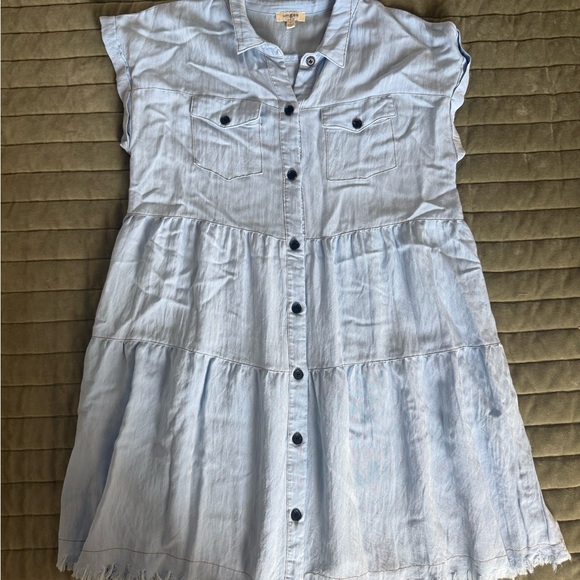 Umgee Dresses & Skirts - Umgee Light Blue Button-Front Tiered Dress